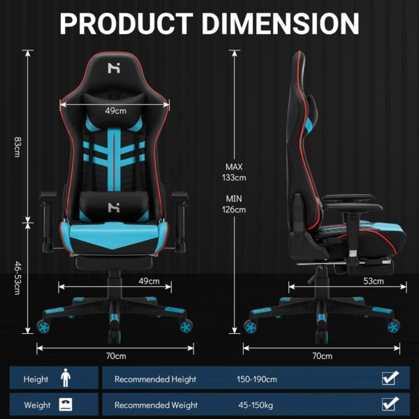 Chaise Gaming Ergonomique avec Support Lombaire Dimensions